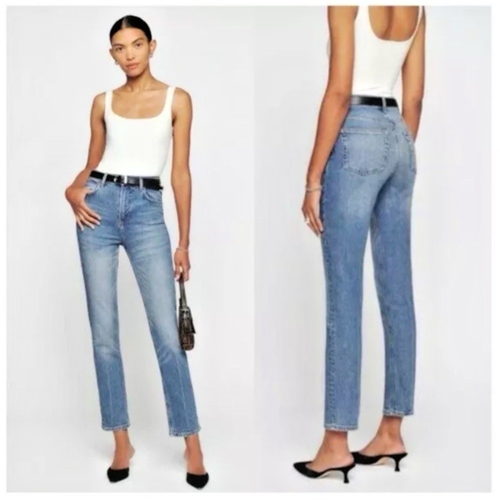 REFORMATION Women Size 24 Liza Ultra High Rise Straight Jeans Malta Wash Whisker